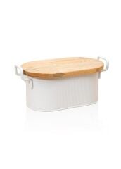 STRİPE BEYAZ AHŞAP KAPAKLI EKMEK KUTUSU 40CM
