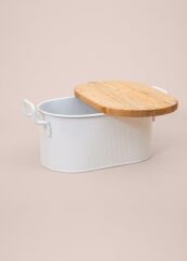 STRİPE BEYAZ AHŞAP KAPAKLI EKMEK KUTUSU 40CM