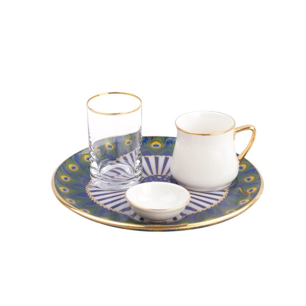 TAVUS YUVARLAK 4 PARÇA KAHVE SETİ