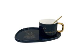 LACİVERT ALTIN OVAL TABAKLI KUPA