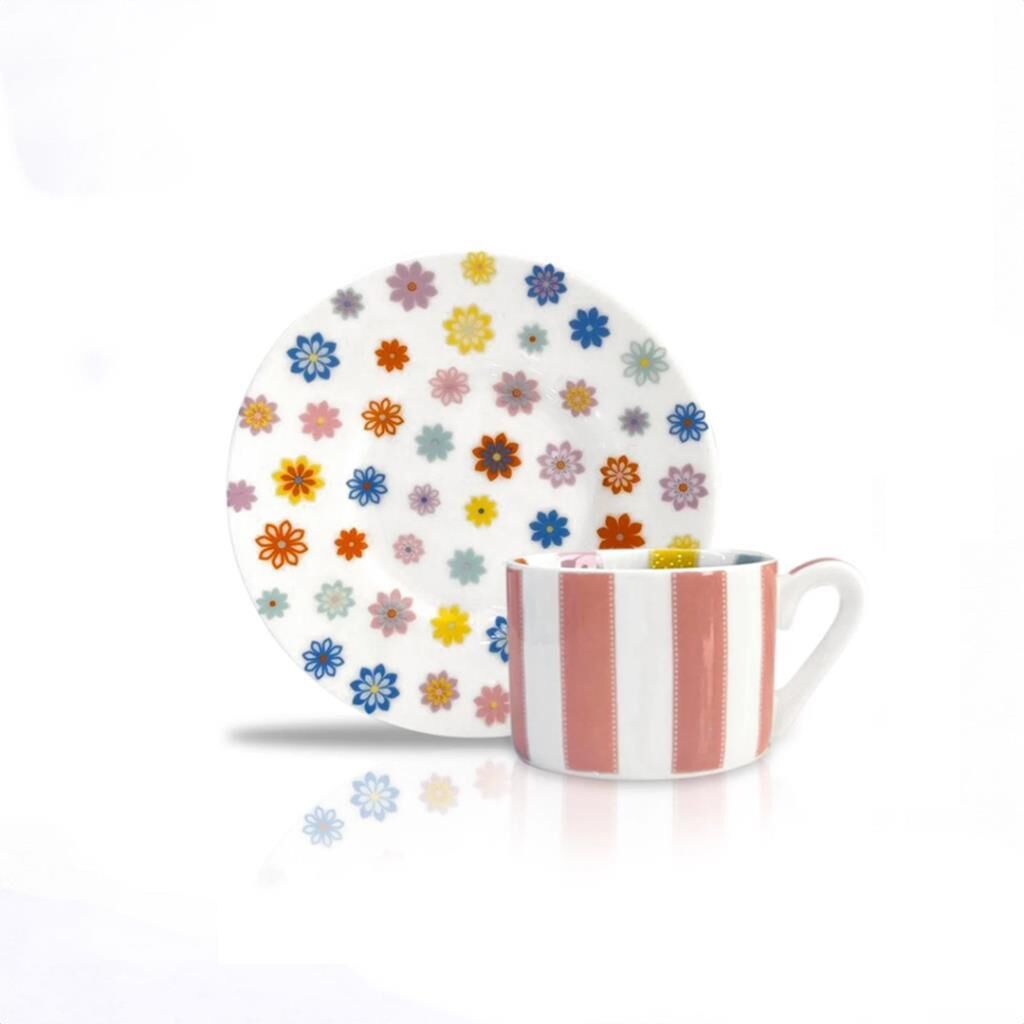 PEMBE ÇİZGİLİ TEK KİŞİLİK TÜRK KAHVESİ FİNCANI