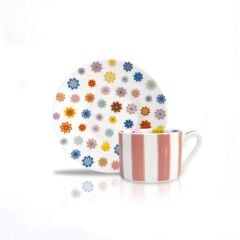 PEMBE ÇİZGİLİ TEK KİŞİLİK TÜRK KAHVESİ FİNCANI