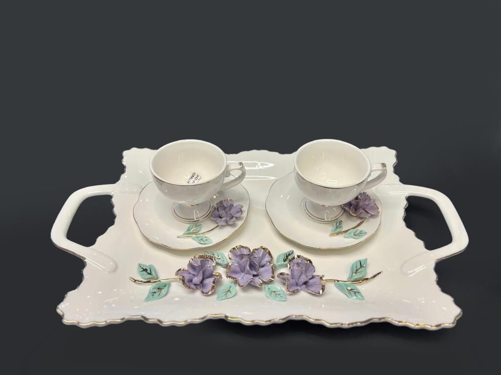 AZURI TEPSİLİ 2 KİŞİLİK TÜRK KAHVESİ FİNCAN TAKIMI