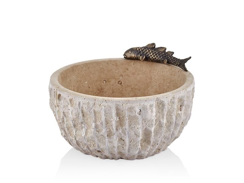 EVZA KREM TRAVERTEN PATLATMA BALIKLI KASE/DEKOR 20CM