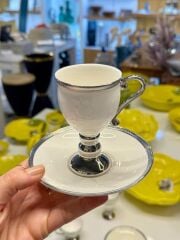 AYAKLI BEYAZ-GÜMÜŞ 1 KİŞİLİK TÜRK KAHVESİ FİNCANI