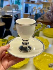 AYAKLI KREM-GÜMÜŞ 1 KİŞİLİK TÜRK KAHVESİ FİNCANI