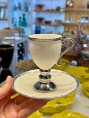 AYAKLI KREM-GÜMÜŞ 1 KİŞİLİK TÜRK KAHVESİ FİNCANI