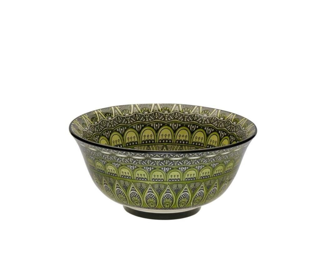 YEŞİL ETNİK DESEN TEKLİ KASE 16X7CM