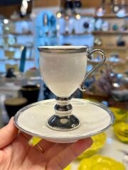 AYAKLI BEYAZ-GÜMÜŞ 6 KİŞİLİK TÜRK KAHVESİ FİNCANI