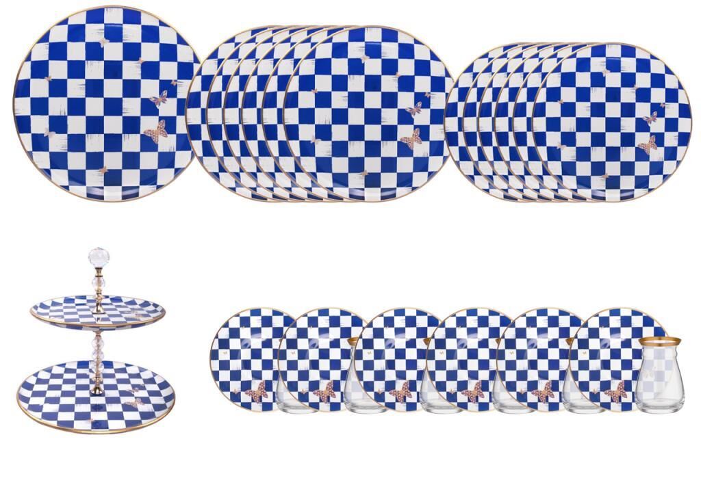 EMMA KOBALT DAMALI 6 KİŞİLİK 26 PARÇA SERVİS SETİ