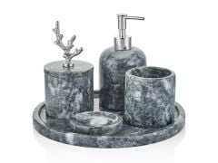 EVZA MERMER BURSA SİYAHI MERCAN BANYO SETİ