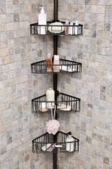 ALUMİNYUM 4 RAFLI YAYLI BANYO KÖŞE RAFI