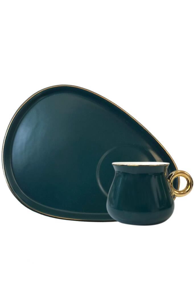 MAT YEŞİL OVAL TABAKLI 6'LI TÜRK KAHVESİ FİNCANI