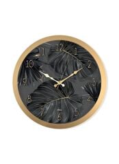 SİYAH ALTIN TROPİK DESEN DUVAR SAATİ 35CM