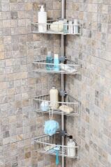 ALUMİNYUM 4 RAFLI YAYLI BANYO KÖŞE RAFI MAT ELOKSAL