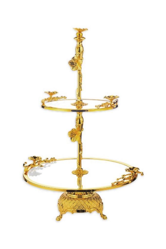 ESPECİE ALTIN 2 KATLI SUNUM TABAK 32CM