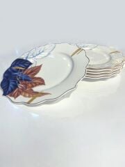 PEMBE LACİVERT PORSELEN 6'LI PASTA TABAK 20CM