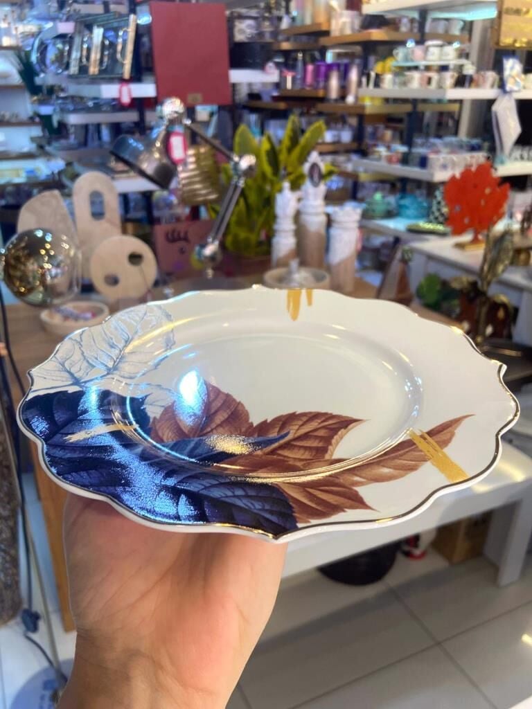 PEMBE LACİVERT PORSELEN 6'LI PASTA TABAK 20CM