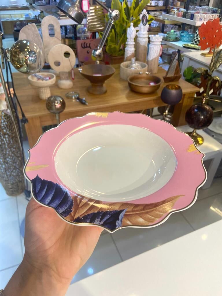 BEYAZ LACİVERT PORSELEN 6'LI ÇUKUR TABAK 22CM