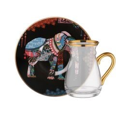 ELEPHANT SİYAH KULPLU TEK KİŞİLİK ÇAY SETİ