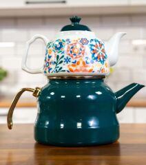 HAKİ EMAYE ROYAL PORSELEN DEMLİKLİ ÇAYDANLIK