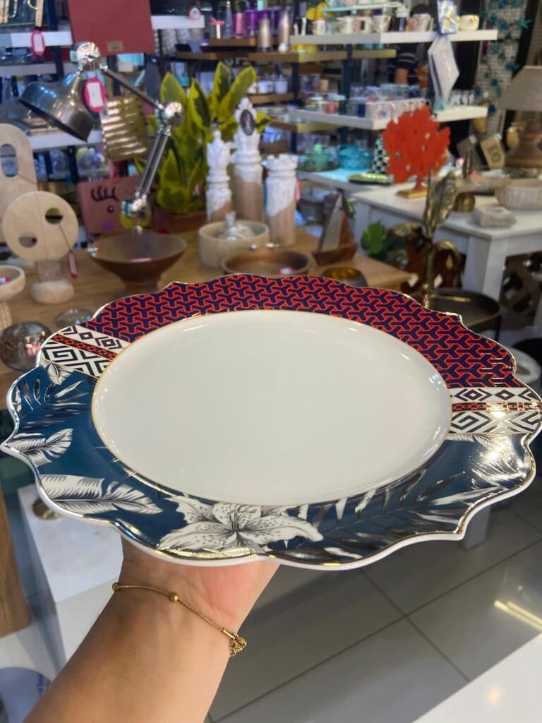 PEMBE MAVİ PORSELEN 6'LI SERVİS TABAK 27CM