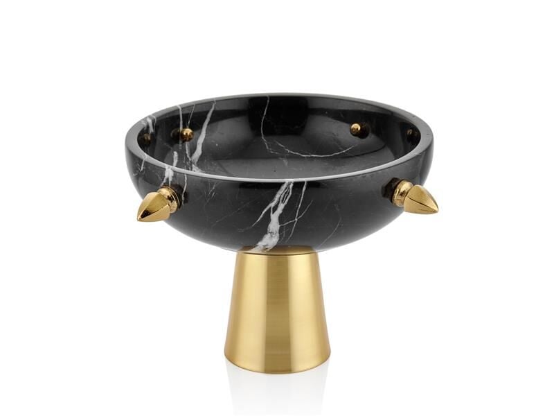 EVZA SİYAH ALTIN MERMER MIZRAKLI AYAKLI KASE 27CM