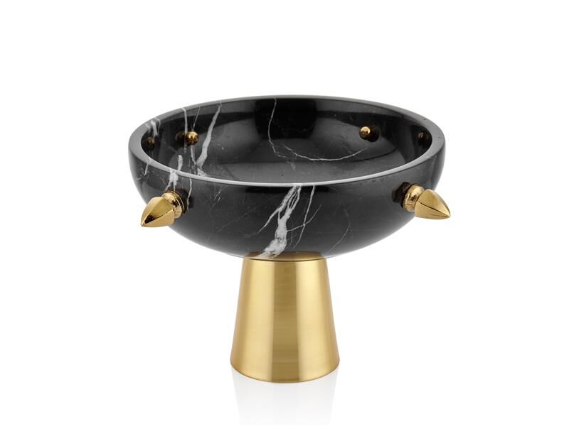 EVZA SİYAH ALTIN MERMER MIZRAKLI AYAKLI KASE 27CM
