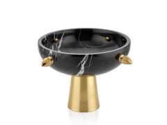 EVZA SİYAH ALTIN MERMER MIZRAKLI AYAKLI KASE 27CM