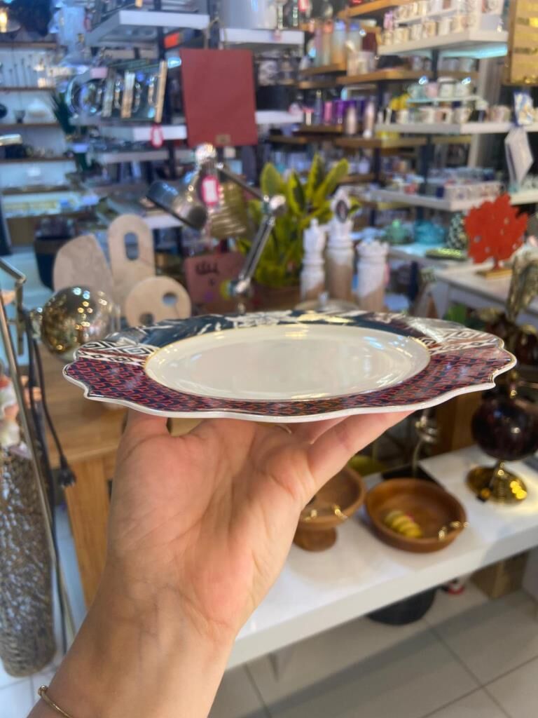 PEMBE MAVİ PORSELEN 6'LI PASTA TABAK 20CM