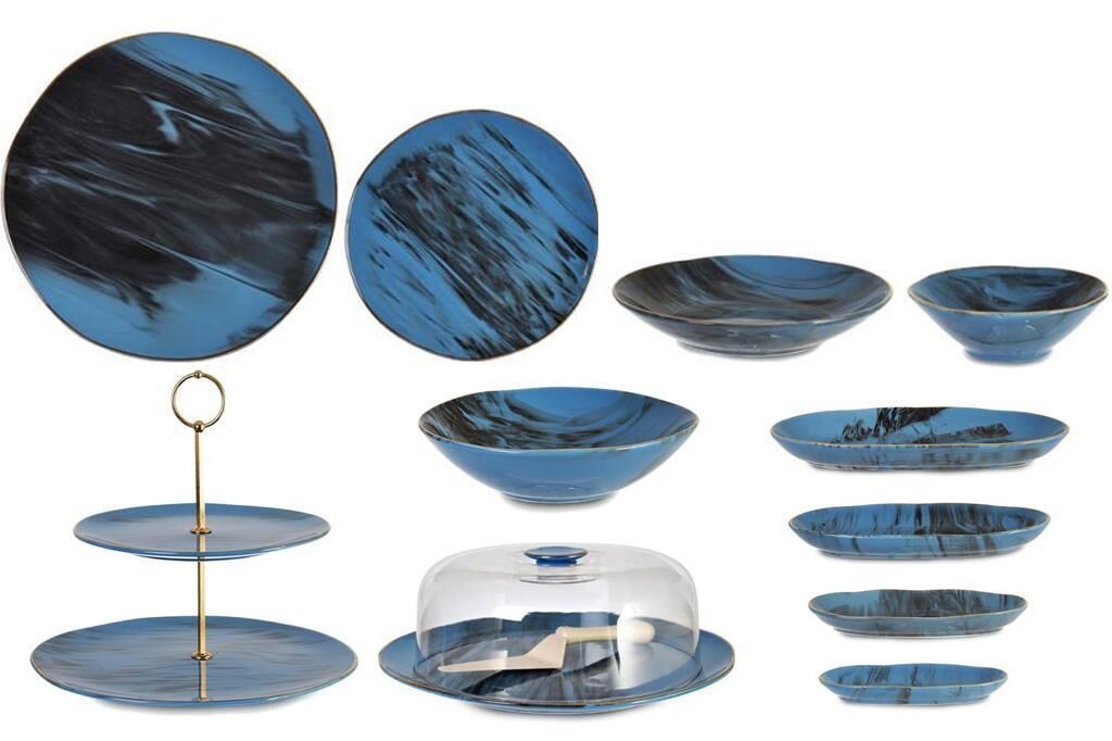 MAVİ MERMER DESEN 6 KİŞİLİK 31 PARÇA SERVİS/YEMEK TAKIMI