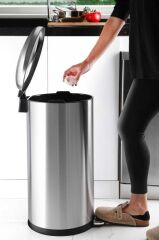 PASLANMAZ ÇELİK BOMBE KAPAKLI ÇÖP KOVASI 40 LİTRE İNOX