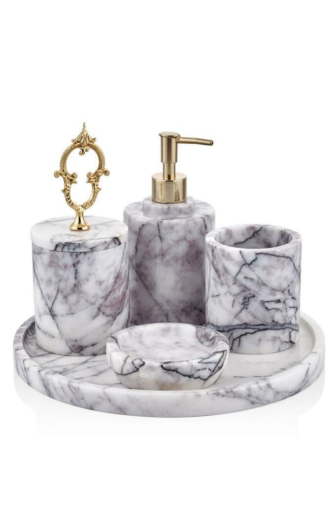 EVZA MERMER CLASSICAL LEYLAK ALTIN 5 PARÇA BANYO SETİ