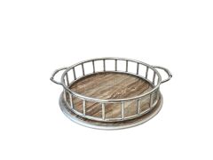 GÜMÜŞ KAHVE ESKİTME YUVARLAK TEPSİ 35cm