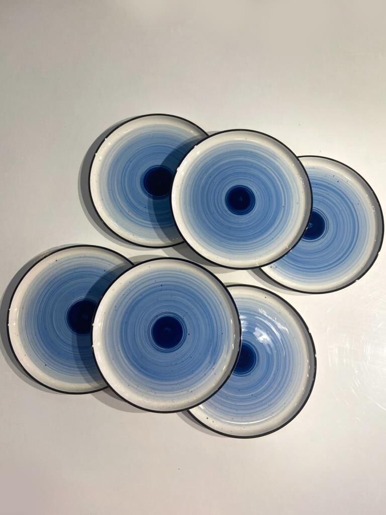 MAVİ PORSELEN 6'LI PASTA TABAK 19CM