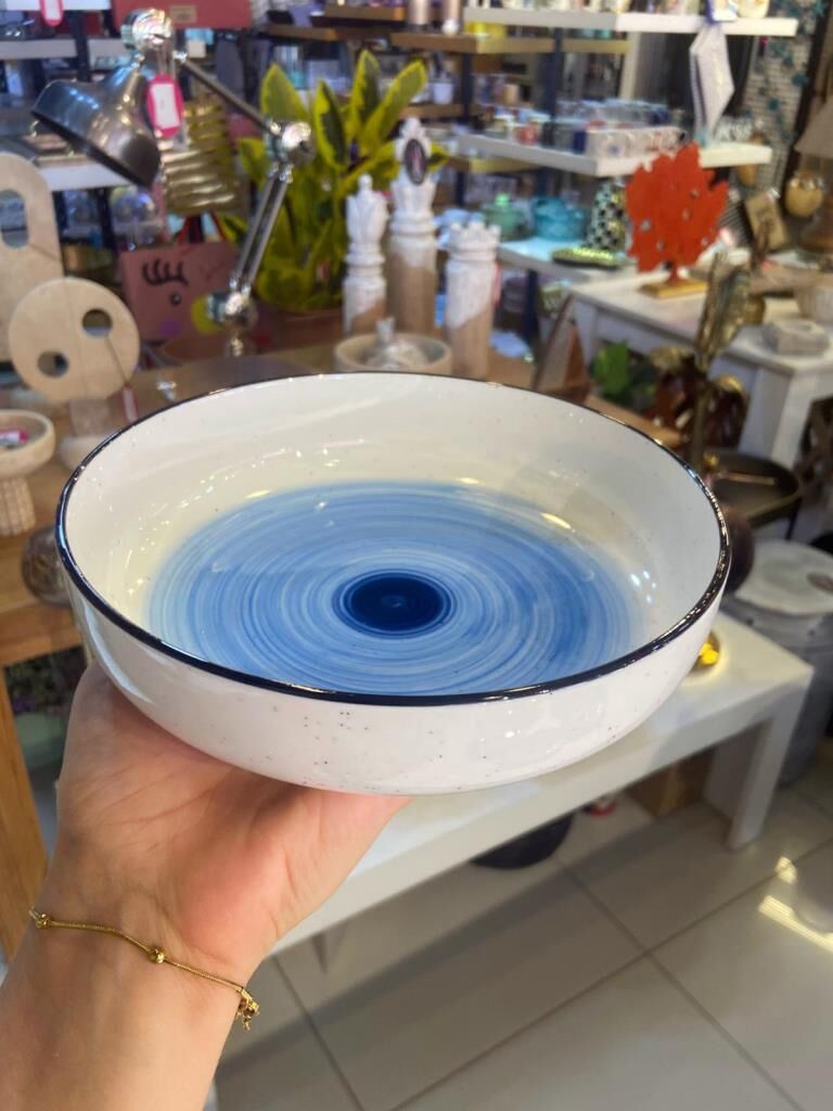 MAVİ PORSELEN TEKLİ ÇUKUR TABAK/BOL KASE 19CM