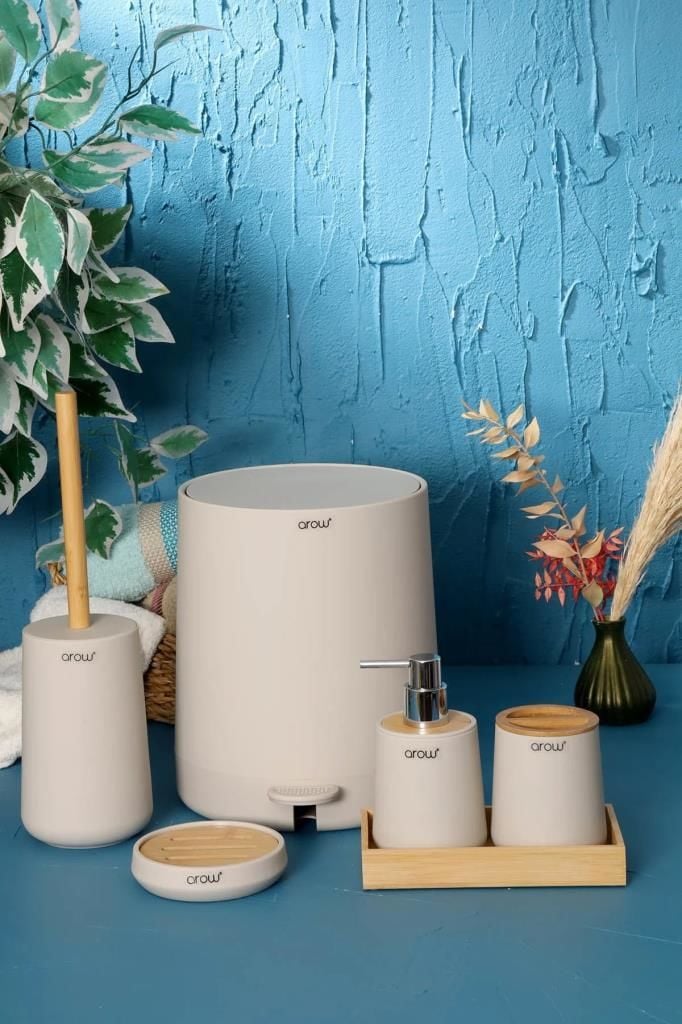 KREM BAMBU 6 PARÇA BANYO SETİ