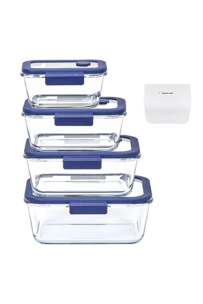 FİKA GLACE VAKUMLU CAM SAKLAMA KABI SETİ MAVİ 5 PARÇA