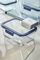 FİKA GLACE VAKUMLU CAM SAKLAMA KABI SETİ MAVİ 5 PARÇA