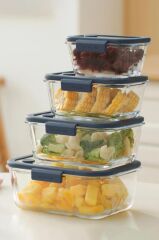 FİKA GLACE VAKUMLU CAM SAKLAMA KABI SETİ MAVİ 5 PARÇA