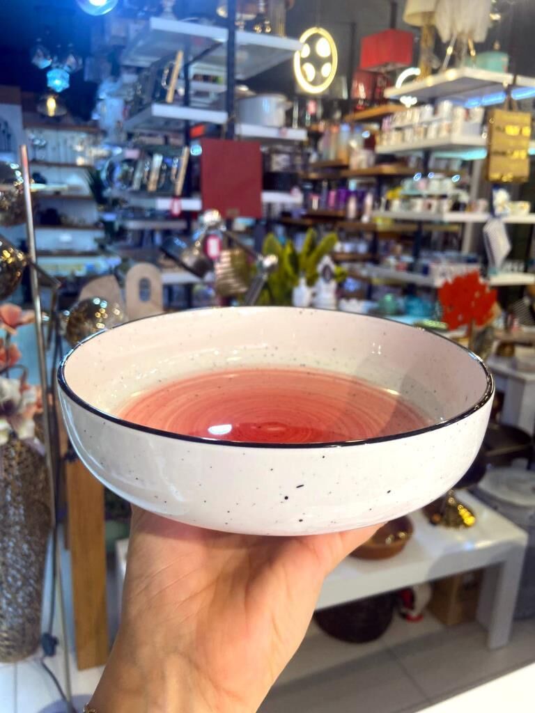 KIRMIZI PORSELEN TEKLİ ÇUKUR TABAK/BOL KASE 19CM
