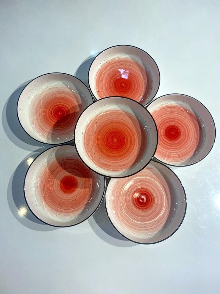 KIRMIZI PORSELEN 6'LI ÇUKUR TABAK/BOL KASE 19CM