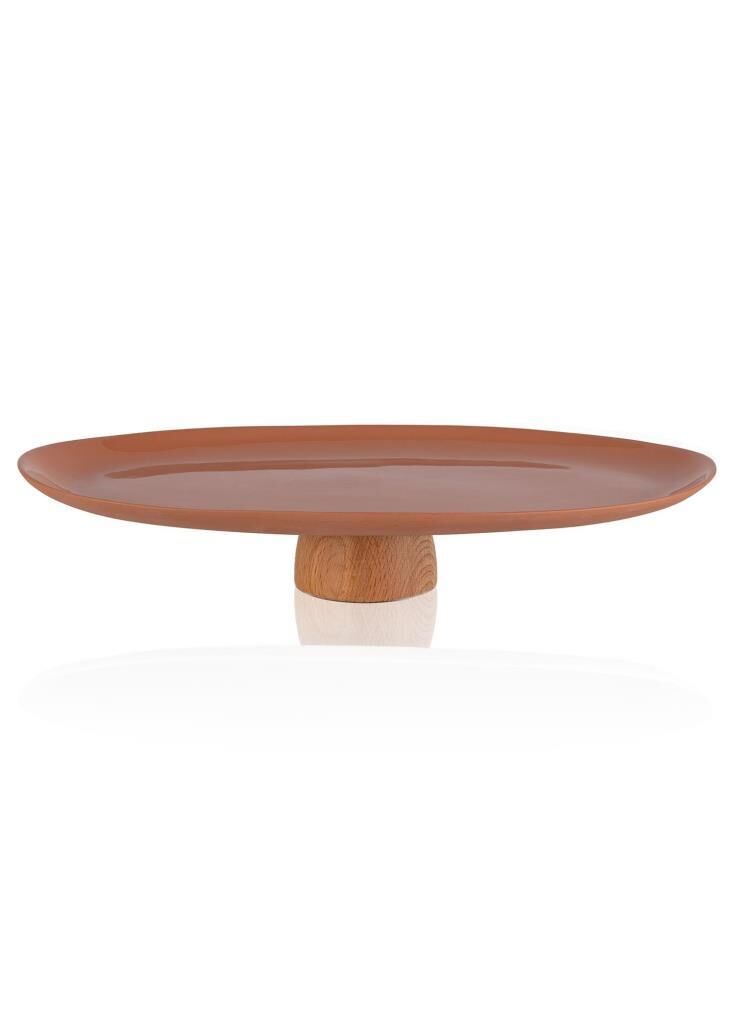 LIMOGES AHŞAP AYAK TERRACOTA SERVİS TABAK 34x17CM