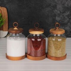 LILY AKASYA CAM 3'LÜ KAVANOZ 20X16CM