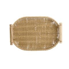SENTETİK HASIR OVAL AHŞAP KULPLU TEPSİ 30X40CM