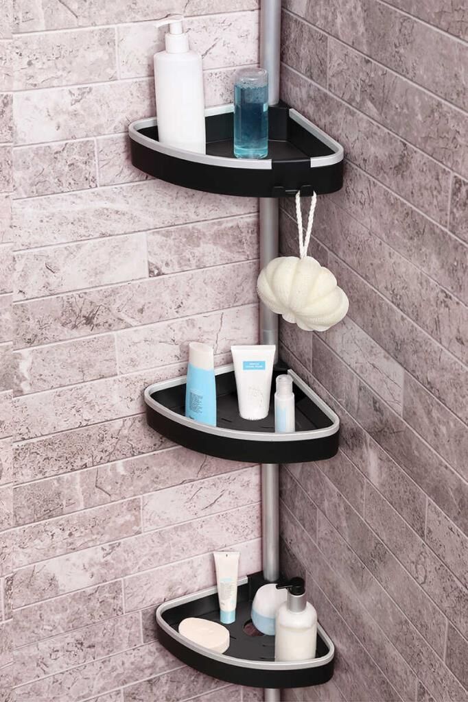 VENTA 3'LÜ BANYO KÖŞE RAFI PASLANMAZ ALÜMİNYUM BORULAR SİYAH