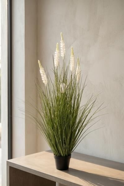 BEYAZ LAVANTA SAKSILI YAPAY ÇİÇEK 90CM