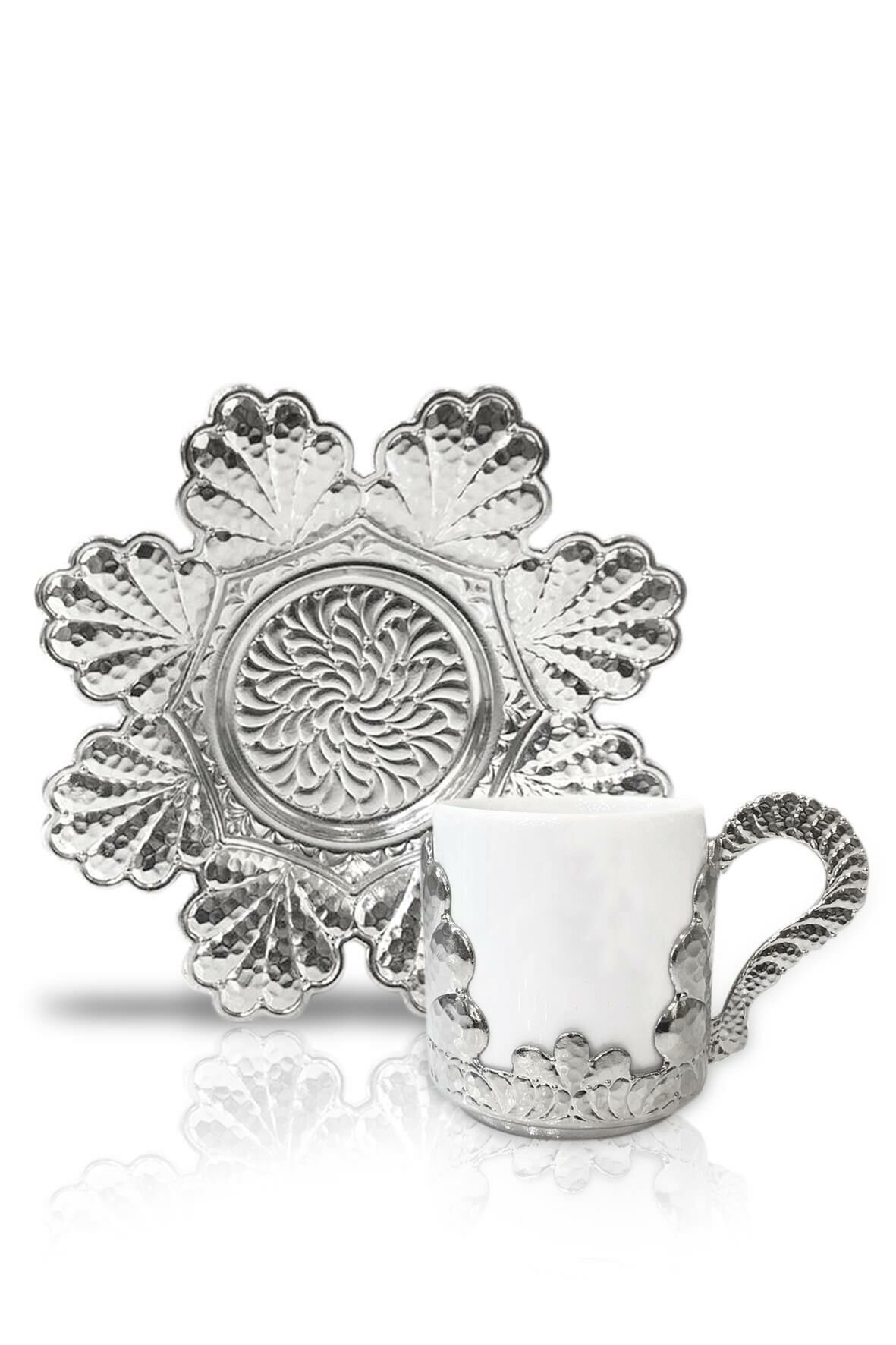 GÜMÜŞ ÇİÇEK DESEN 6'LI TÜRK KAHVESİ FİNCANI