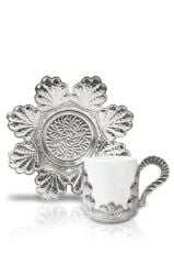 GÜMÜŞ ÇİÇEK DESEN 6'LI TÜRK KAHVESİ FİNCANI