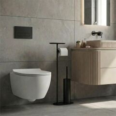 NOVA MAT SİYAH HAREKETLİ YUVARLAK WC SET
